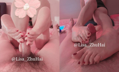最新666元電報群福利 珠海美腿玉足小姐姐推特網紅【Lisa_ZhuHai】私拍② 龜責榨精裸足絲襪推油精射(4)